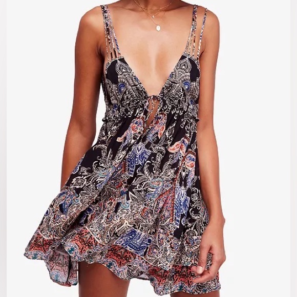 Intimately Free People me to you mini slip dress in black combo size small - Picture 5 of 15